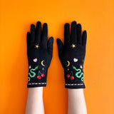 Inked Embroidered Snake Gloves