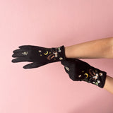 Secret Garden Black Embroidered Owl Gloves
