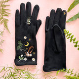 Secret Garden Black Embroidered Owl Gloves