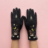 Secret Garden Black Embroidered Owl Gloves