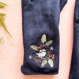 Secret Garden Navy Embroidered Bird Gloves