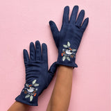 Secret Garden Navy Embroidered Bird Gloves