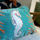 Coral Velvet Seahorse Cushion - House of Disaster