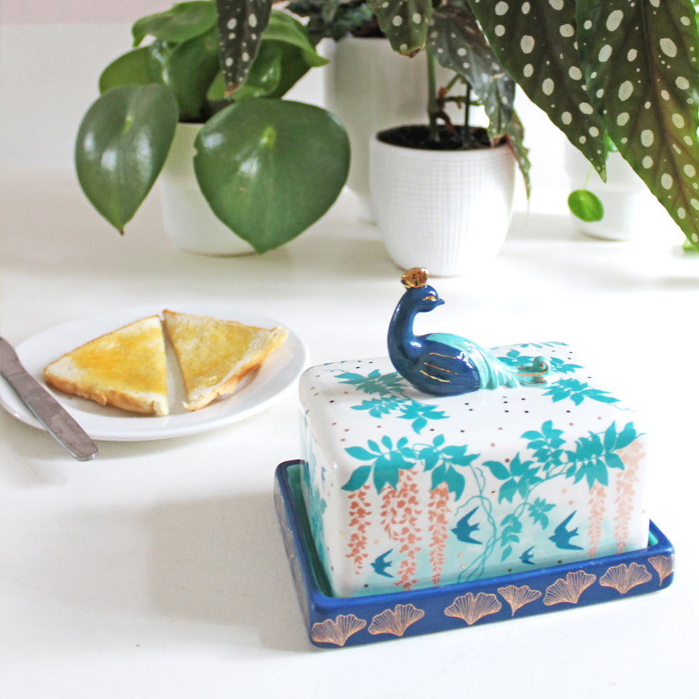 Luxe Butter Dish Peacock