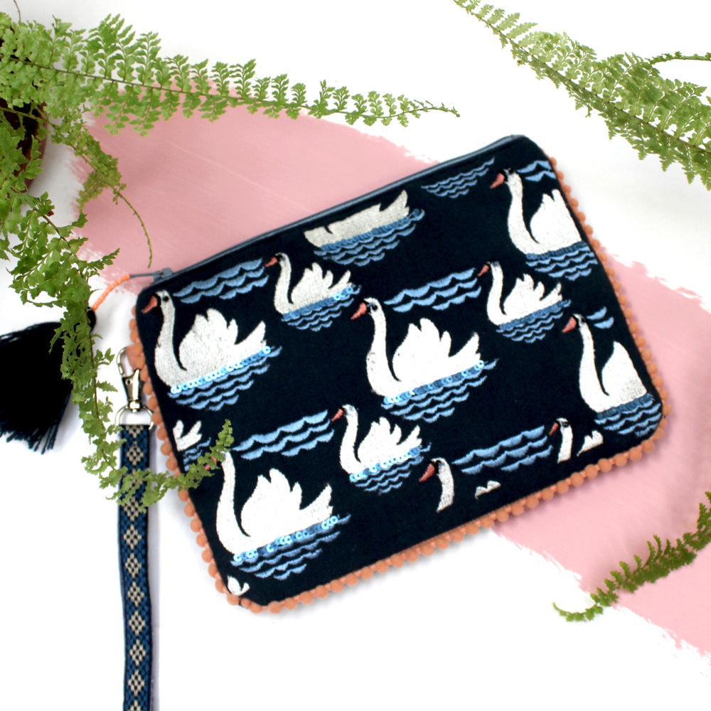 Secret Garden Beaded Swan Pouch