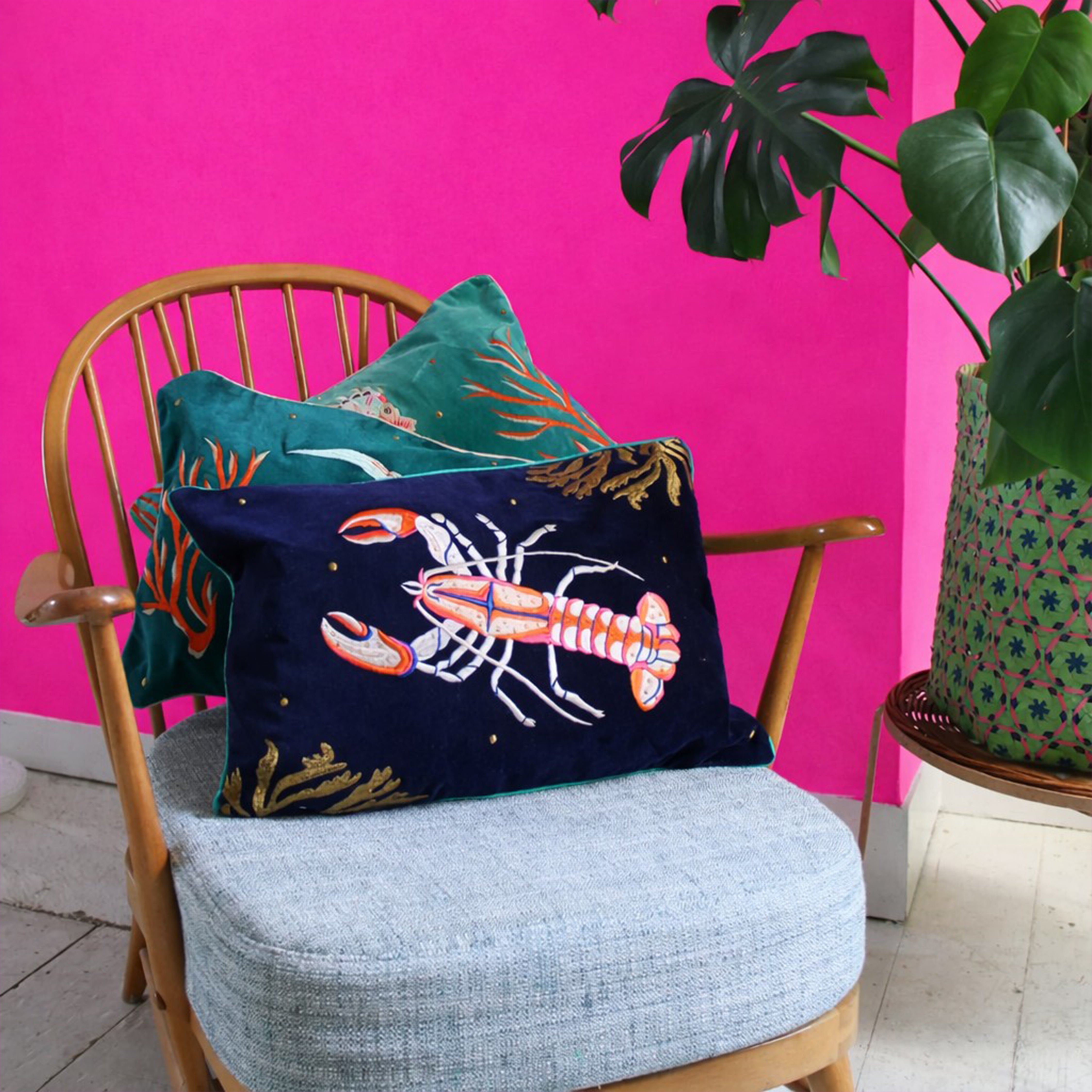 Coral Velvet Lobster Cushion