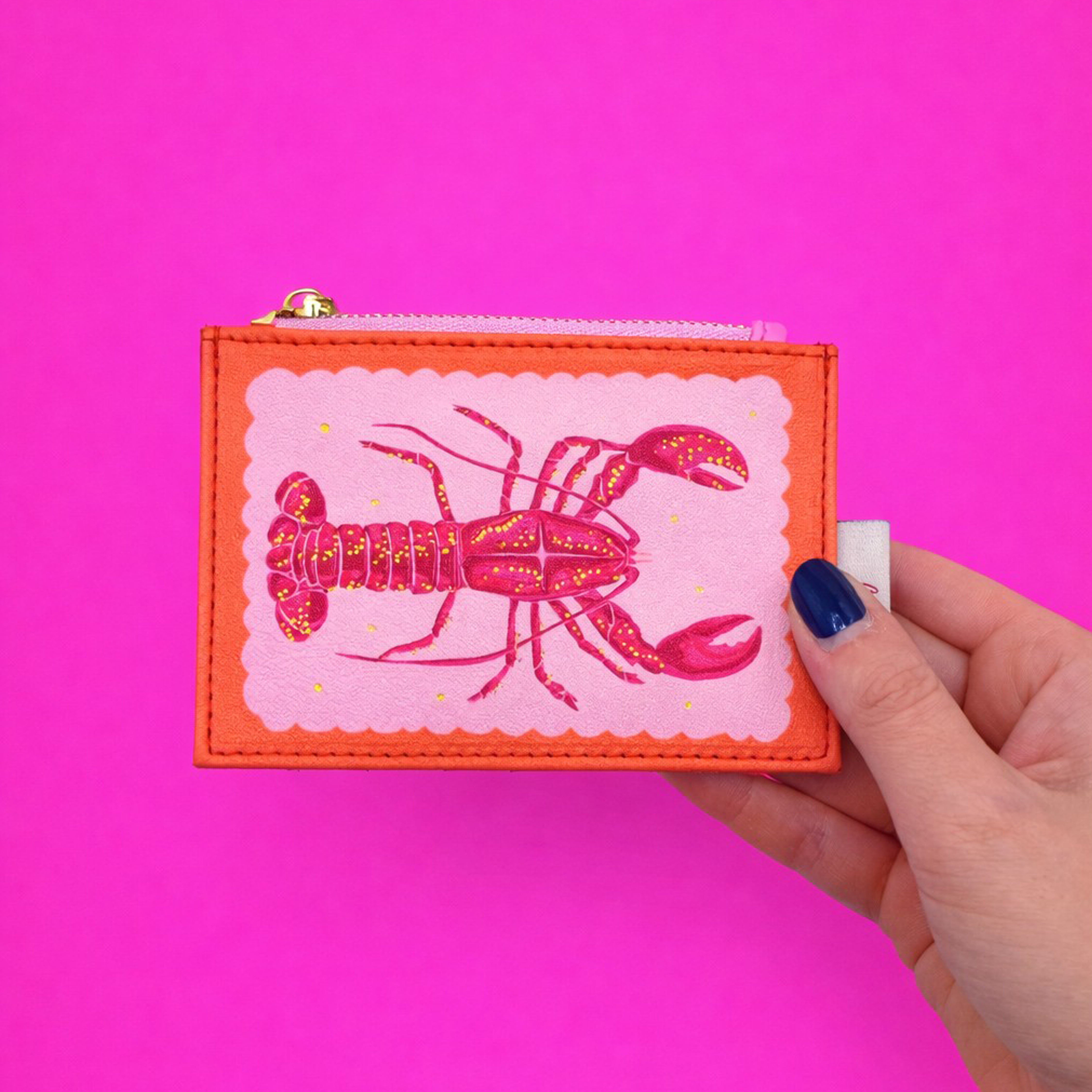 Coral Lobster Zip Purse