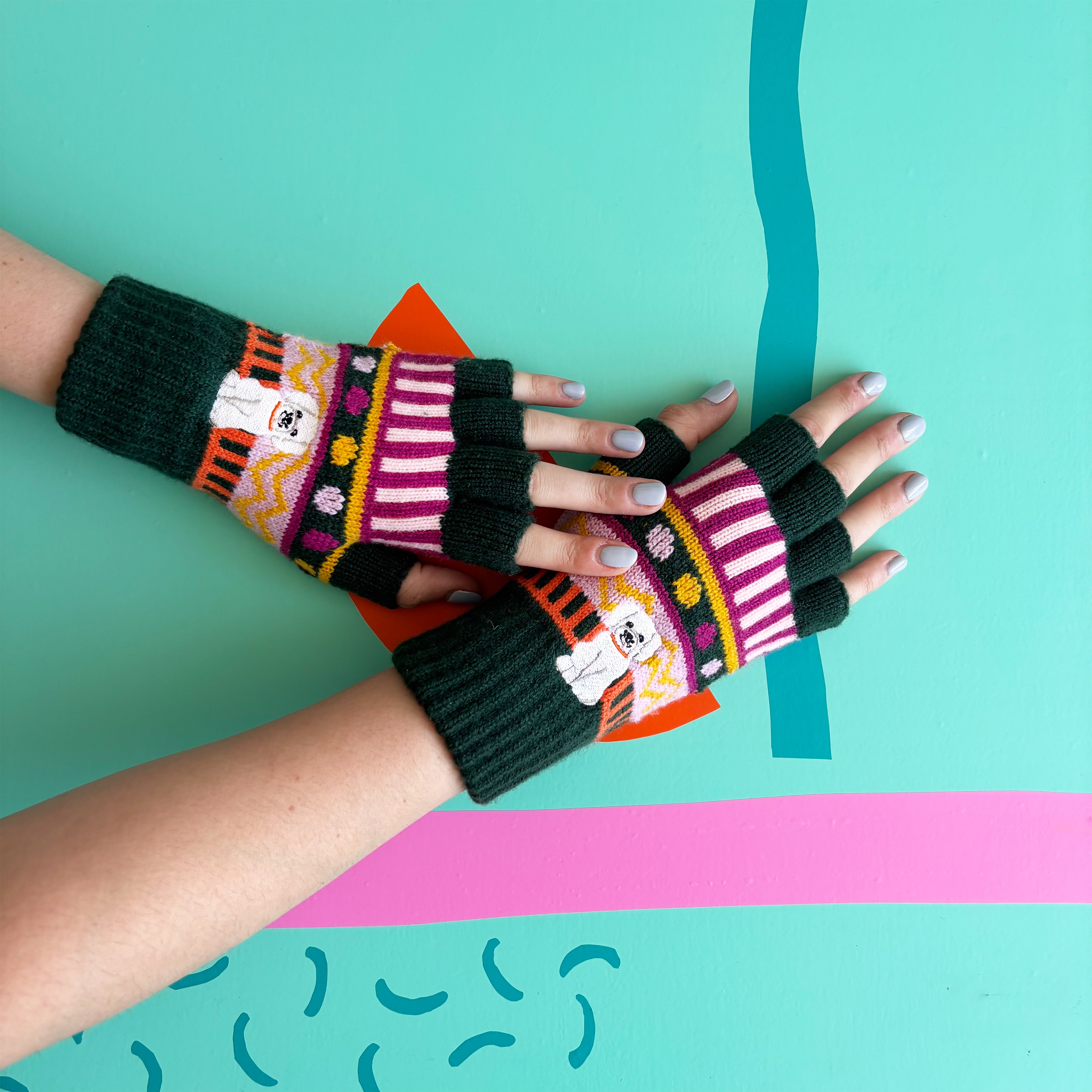 Dog House Fair Isle Fingerless Gloves