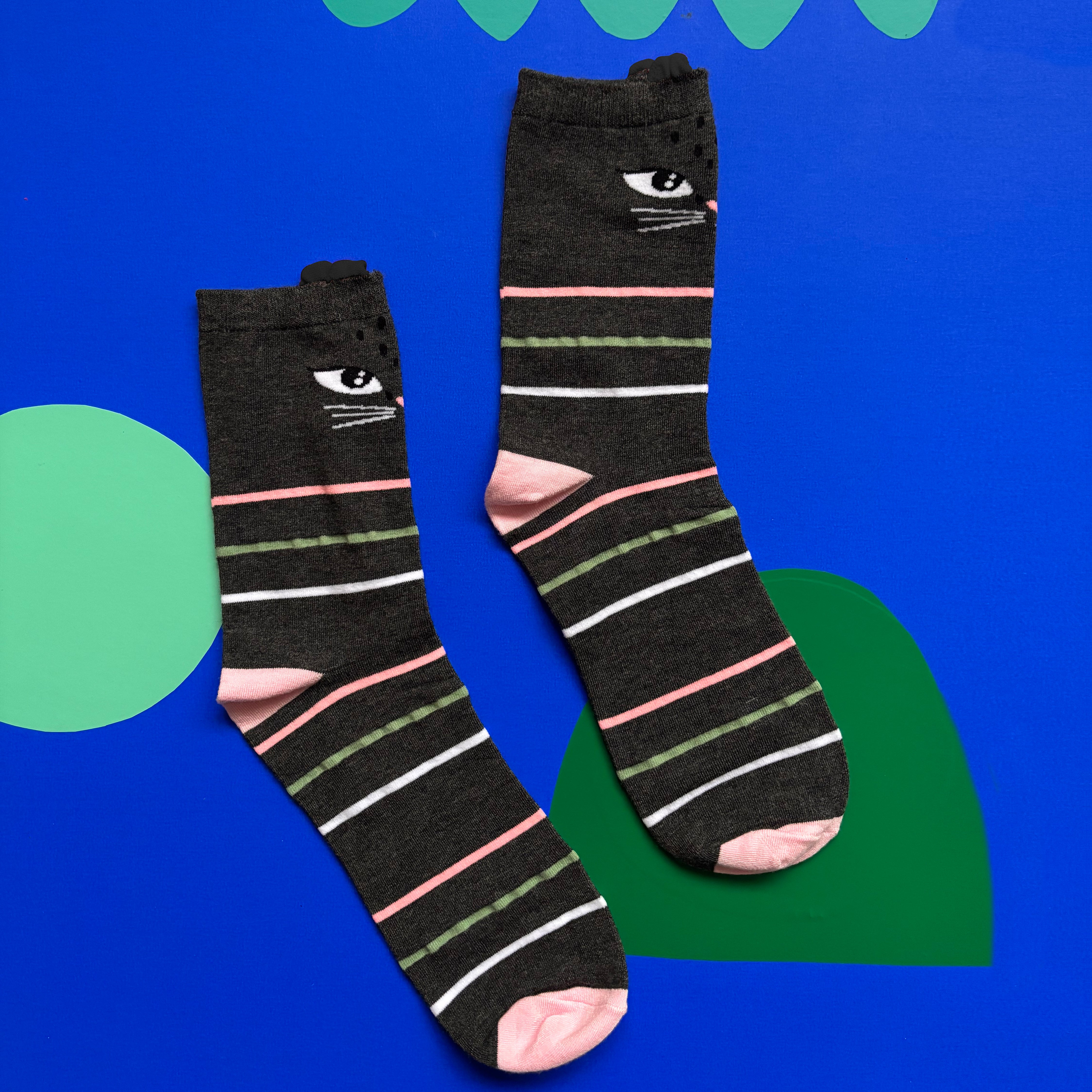 Feline Black Stripy Socks