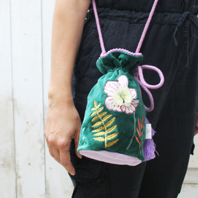 Posy Teal Drawstring Pouch