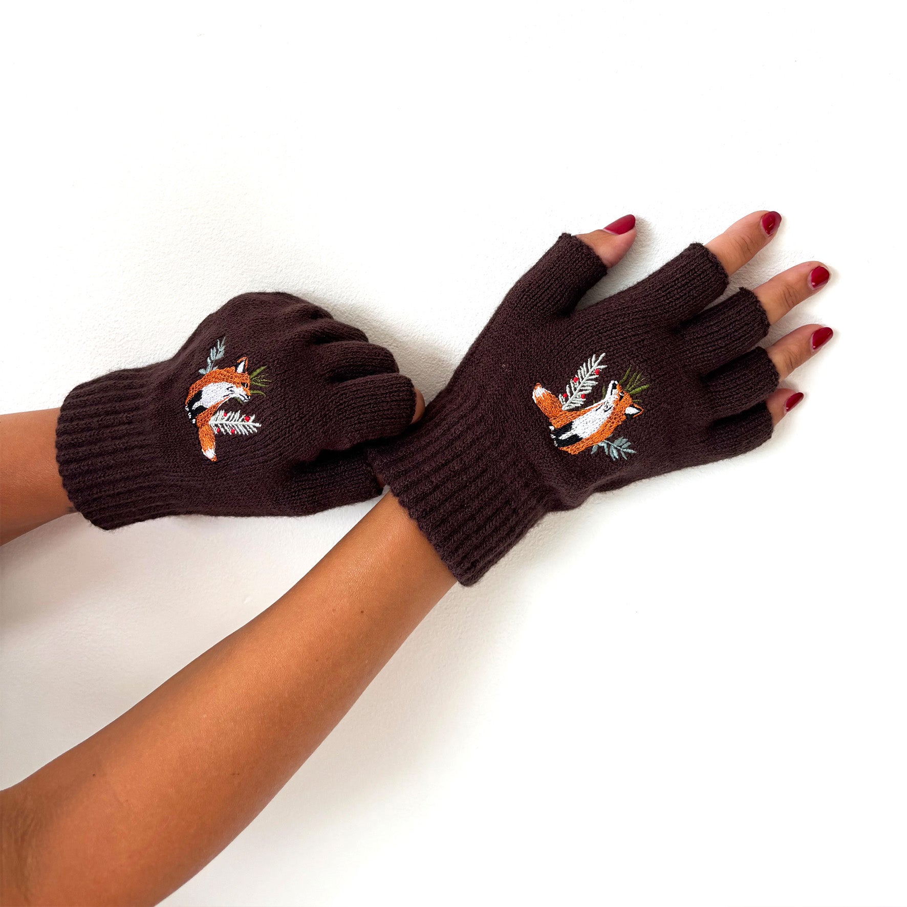 Secret Garden Chocolate Fox Fingerless Gloves