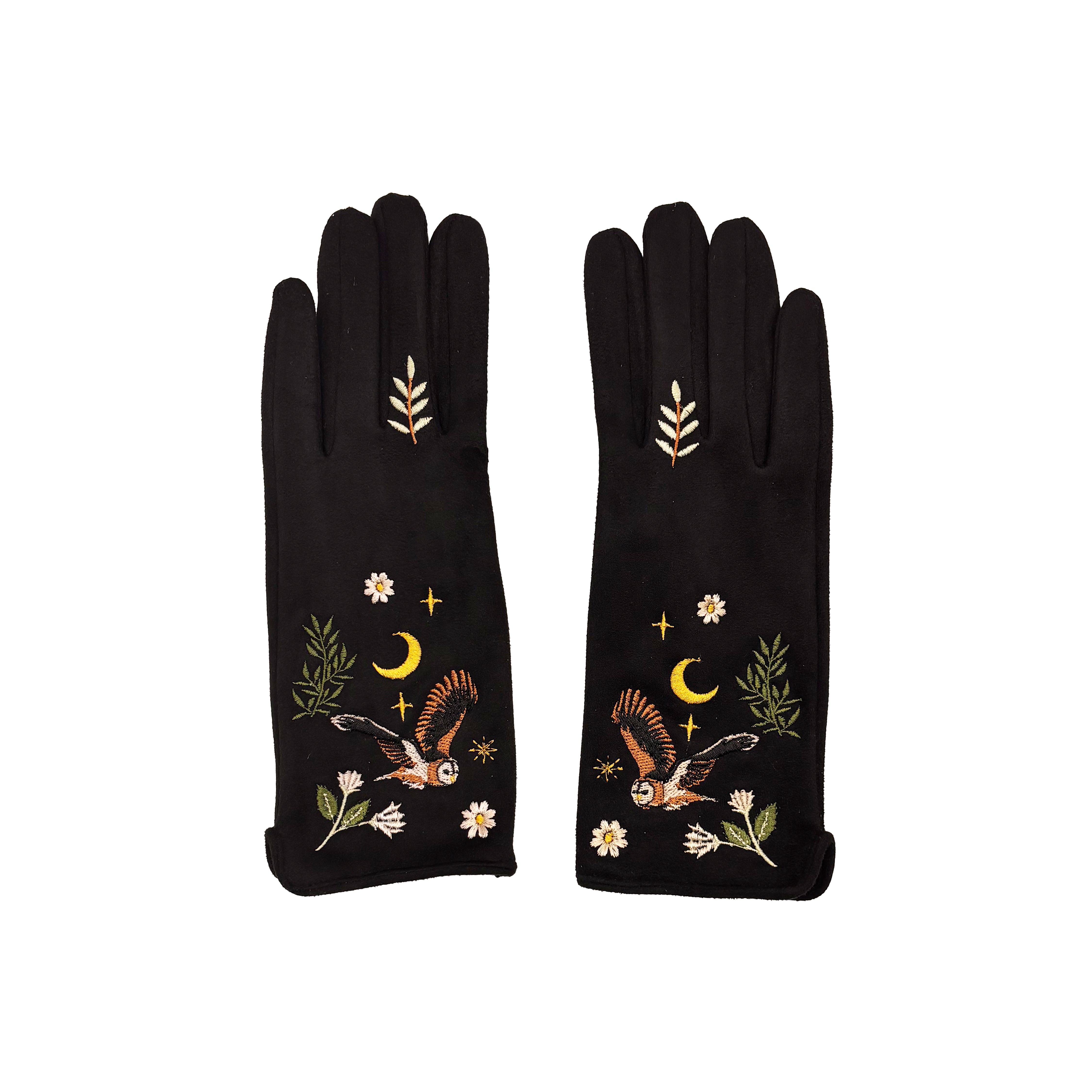 Secret Garden Black Embroidered Owl Gloves