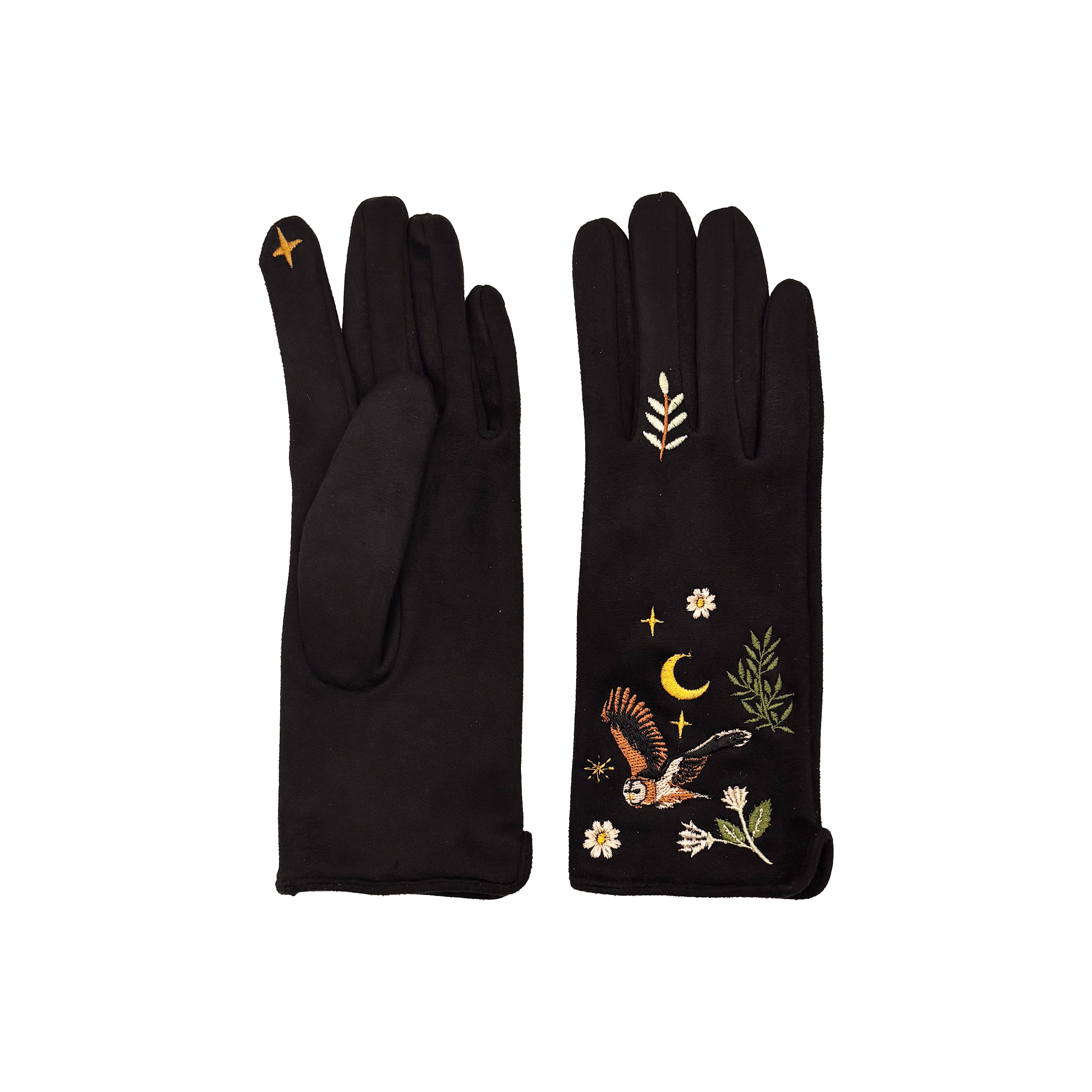Secret Garden Black Embroidered Owl Gloves