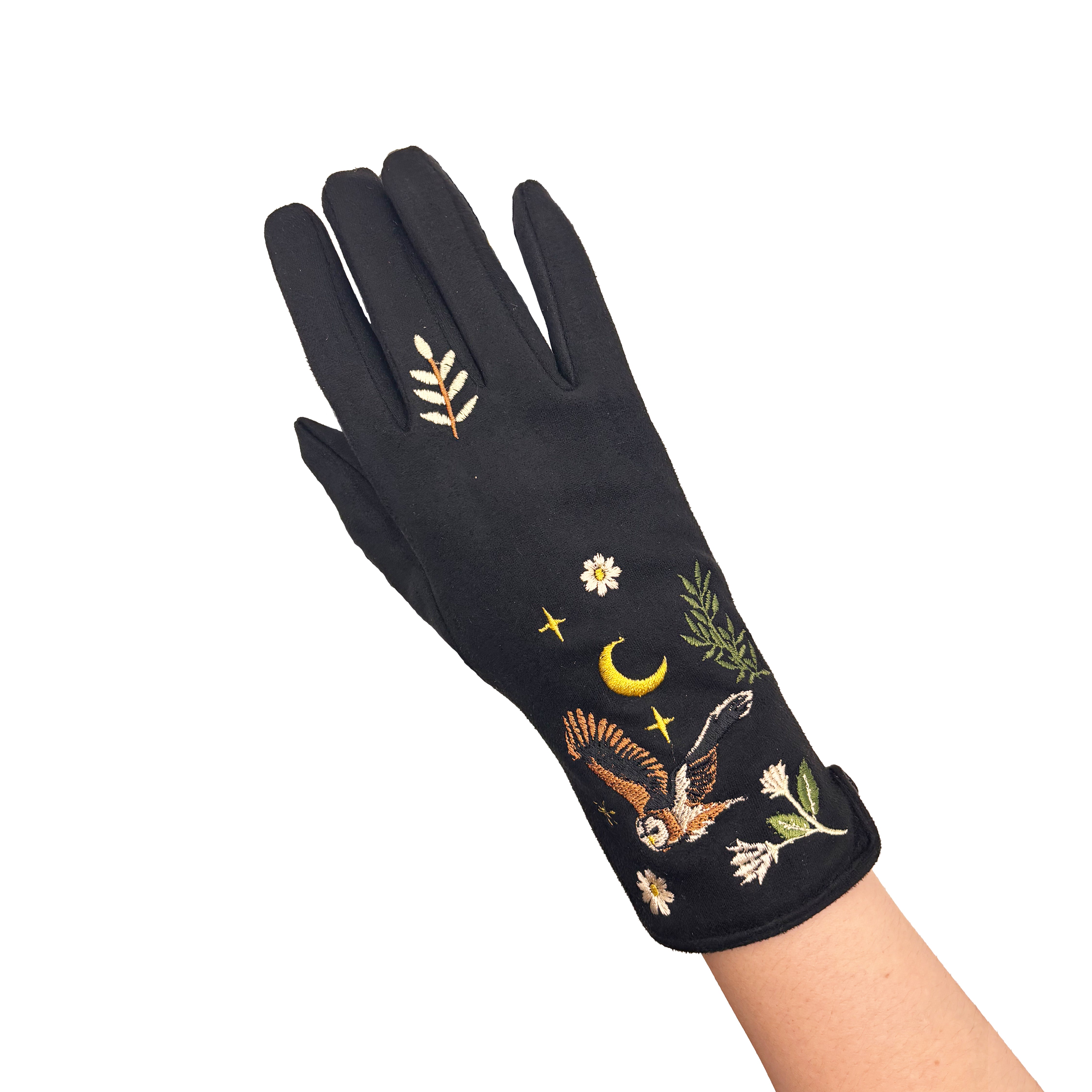 Secret Garden Black Embroidered Owl Gloves