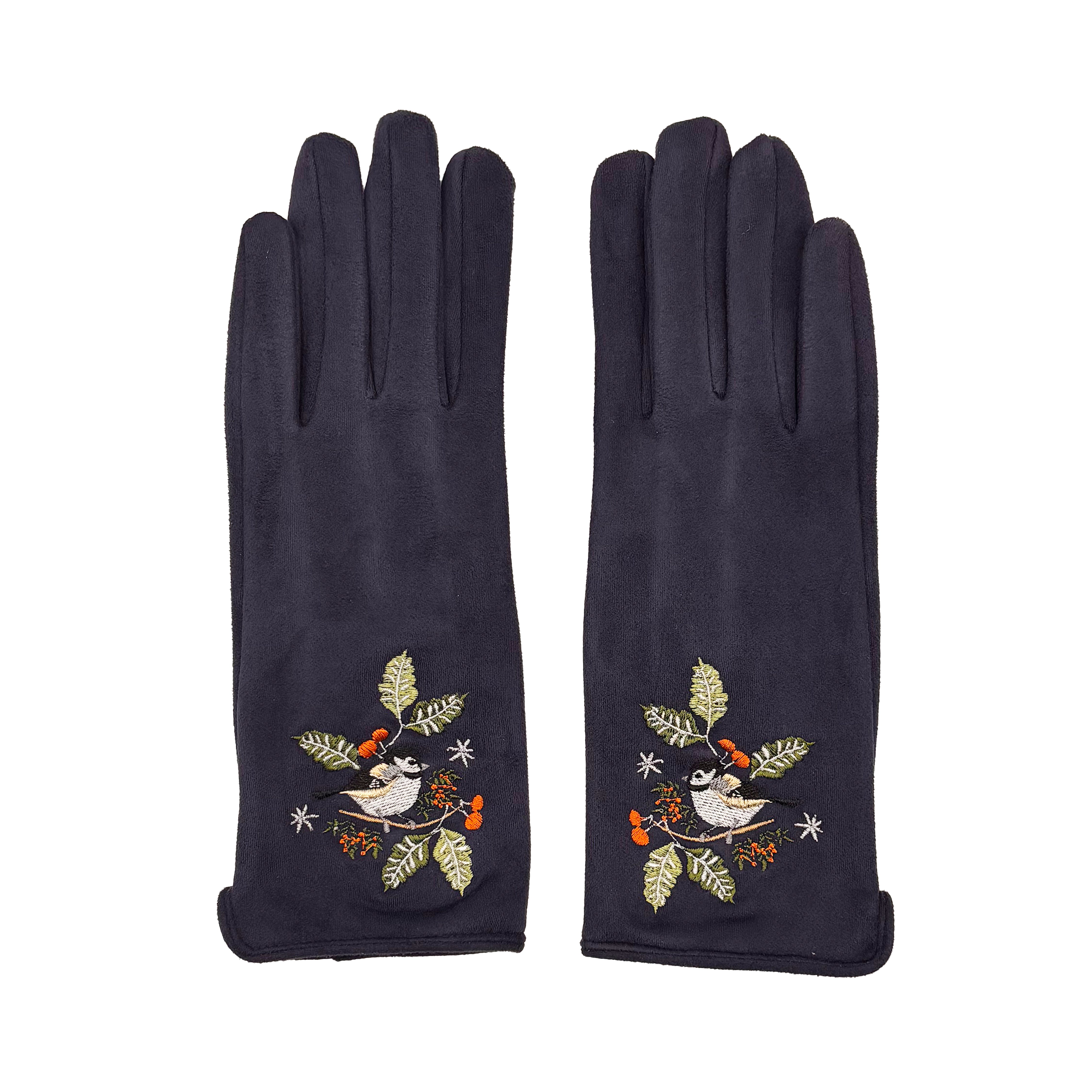 Secret Garden Navy Embroidered Bird Gloves