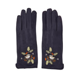 Secret Garden Navy Embroidered Bird Gloves