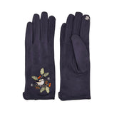Secret Garden Navy Embroidered Bird Gloves