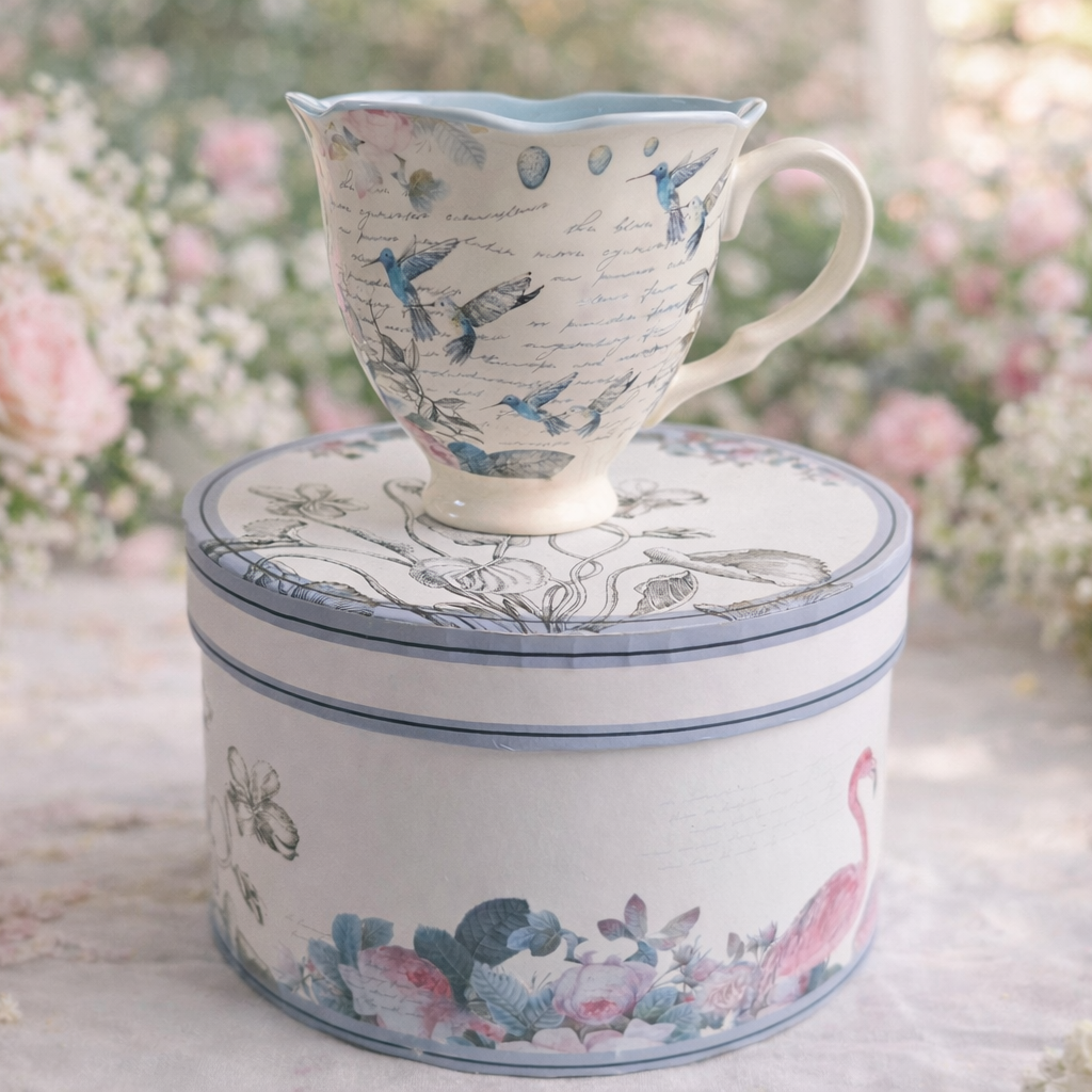 Aviary Hummingbird Blue and Cream Tea Cup With Gift Box
