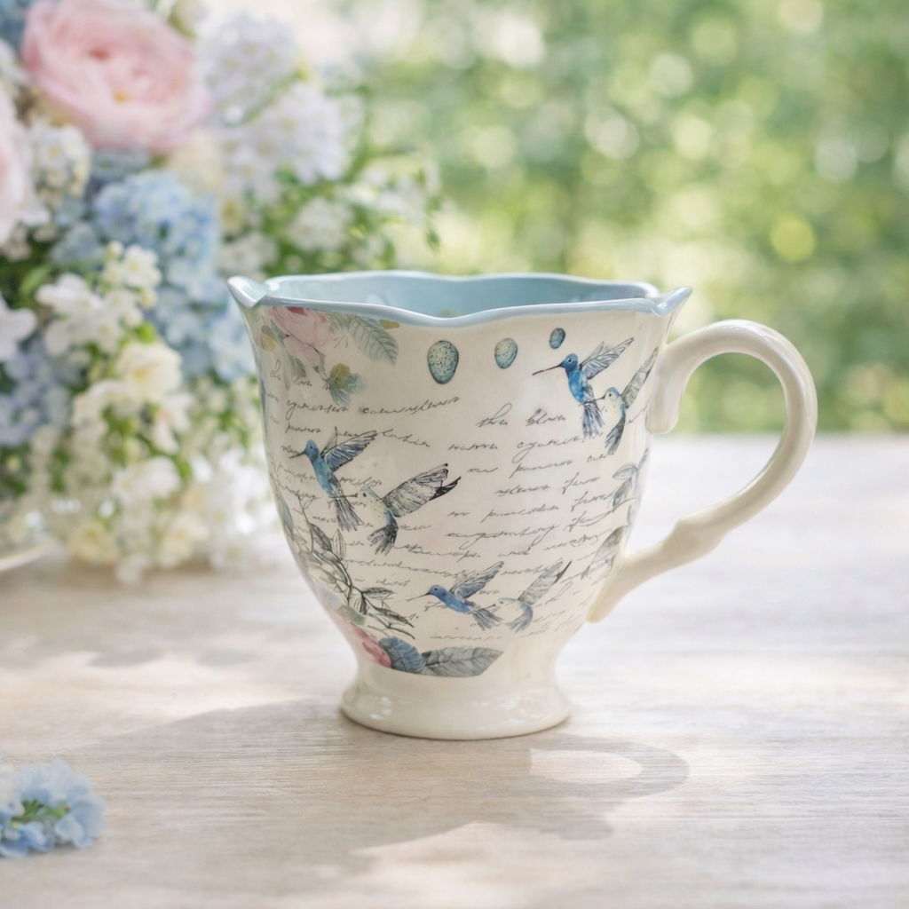 Aviary Hummingbird Blue and Cream Tea Cup With Gift Box