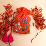 Posy Orange Drawstring Pouch Bag - House of Disaster