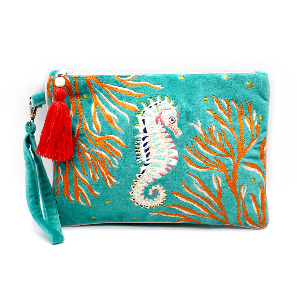 Coral Seahorse Clutch Bag