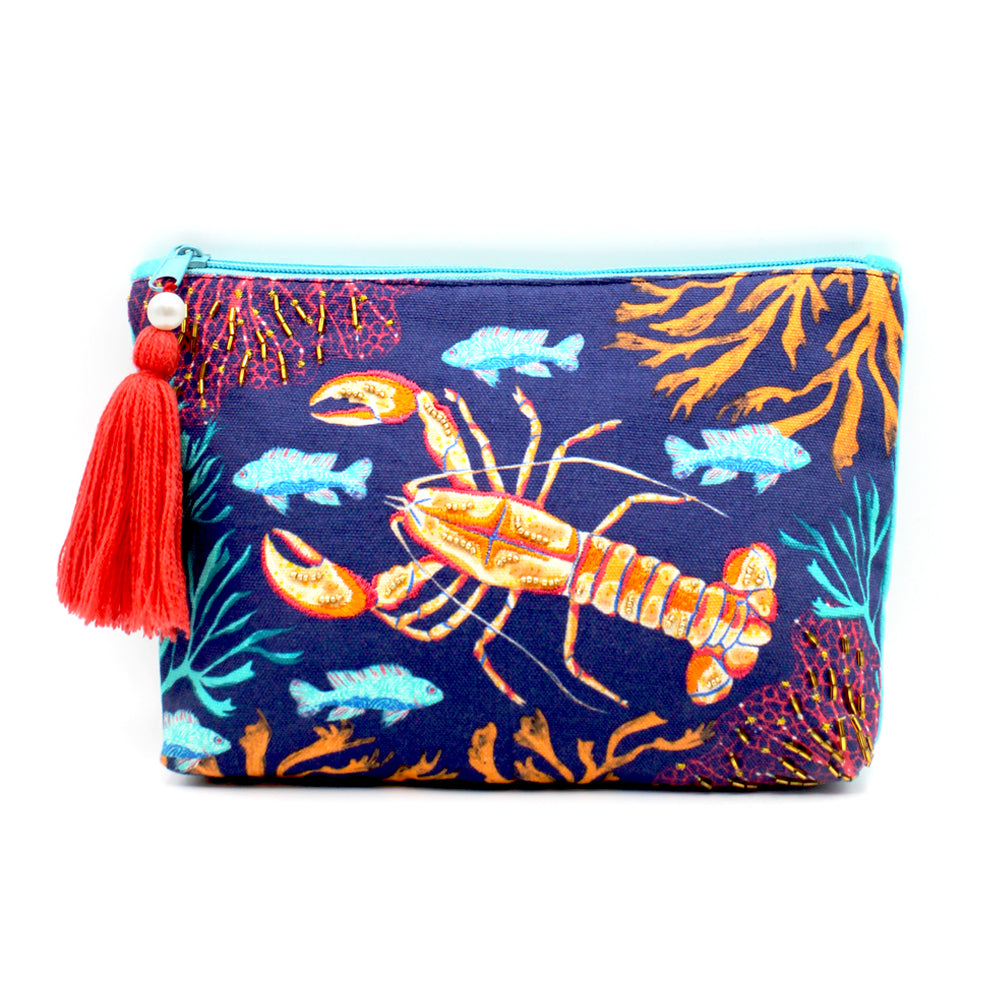 Coral Lobster Make up Bag